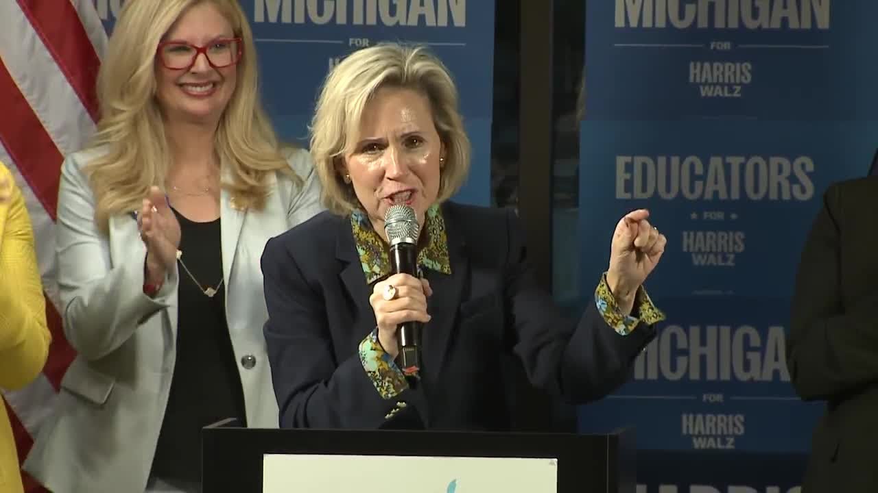 Gwen Walz, wife of Democratic VP nominee, speaks to Michigan educators in Grand Rapids