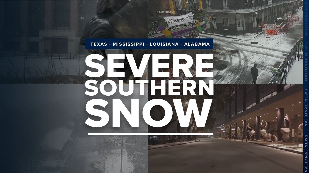 Snow is falling from southeast Texas through Louisiana and into parts of Mississippi and Alabama