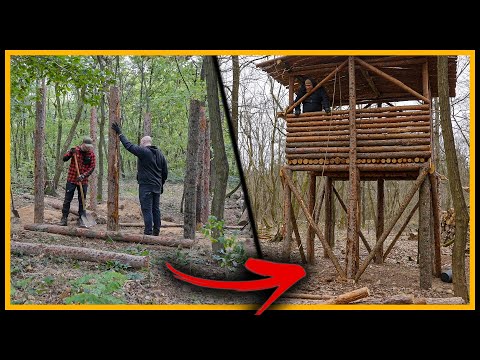 Das Stelzenhaus - Kompletter Bau in einem Video - Bushcraft Treehouse Shelter - Whole Building