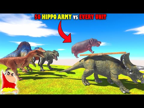 50 HIPPO vs EVERY UNIT | SHINCHAN and CHOP fight DINOSAURS😱|😂Funny game Animal Revolt arbs in Hindi