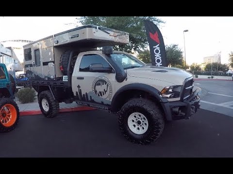 Overland Ram truck flatbed 4x4 w/ a four wheel camper by MULE Outfitters