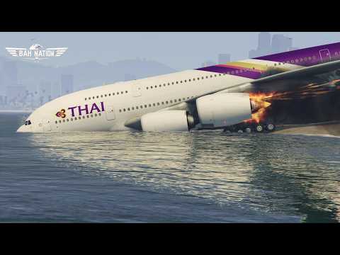 Airbus A380 Overruns Runway and Crashes Into Water | GTA V Emergency Landing – World's Biggest Plane