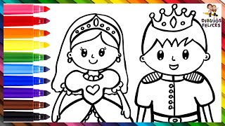 Dibuja y Colorea Una Princesa Y Un Príncipe 👸💗🤴🌈 Dibujos Para Niños