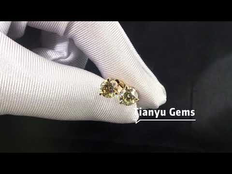 TYE68 Customized Yellow Gold Martini Earrings Setting With 1 Ct Yellow Diamond Moissanite.