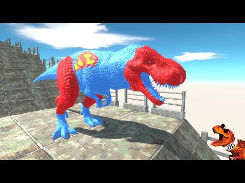 SUPERMAN T REX vs SPINOSAURUS vs WOLVERINE T REX DEATH RUN   Animal Revolt Battle Simulator