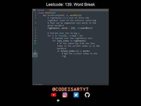 Leetcode 139 Word Break In Python Python Leetcode Python Coding Tutorial Python Coding Asmr