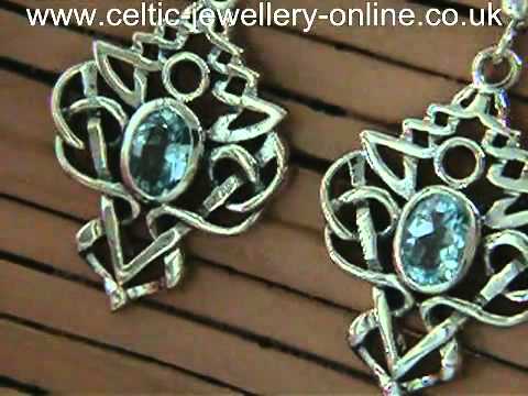 Sterling Silver Celtic Earrings Blue Topaz DPS004