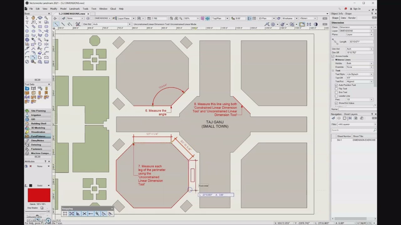 5.2e Unconstrained linear dimension tool - Vectorworks 2023
