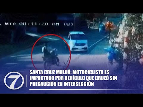 Santa Cruz Muluá: Motociclista es impactado por vehículo que cruzó sin precaución en intersección