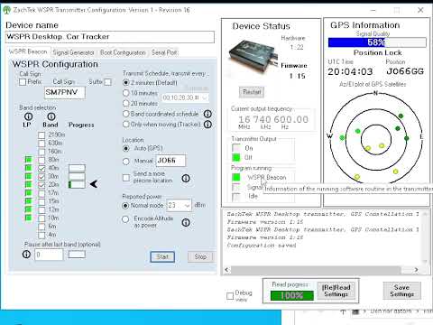 ZachTek WSPR Transmitter Setup 3 (Status and Information section)