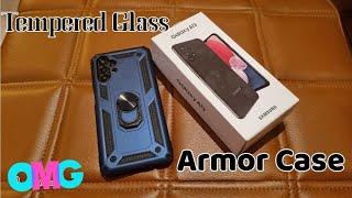 Samsung Galaxy A13  Tempered Glass installation and Heavy Duty Armor Case-----AMAZON