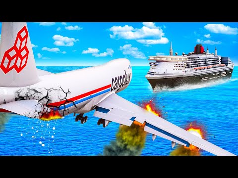 In GTA 5.. Boeing 747 CRASHES into Big Ship!