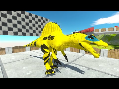 BUMBLEBEE SPINO VS BATMAN T-REX VS 2X SUPERMAN CARCHAR - Animal Revolt Battle Simulator