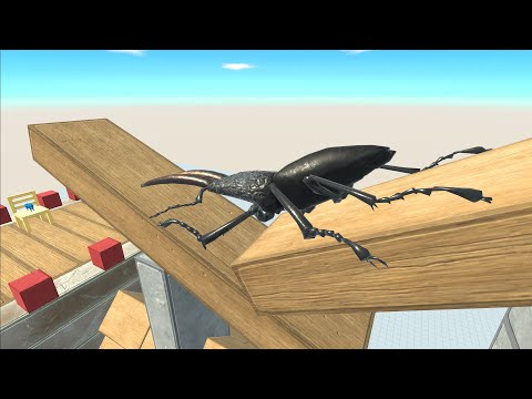 Giant Stag Beetle Run in TRAP WOOD BRIDGE WOBBLE - Animal Revolt Battle Simulator
