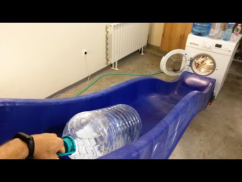 Experiment - 10L Bottle via Kids Slide - in to the Washing Machine - while centrifuging