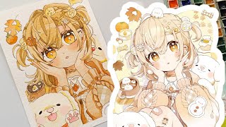 How to Draw an Anime Girl With Cute Puppies 🐶 | Watercolor Anime Drawing Tutorial