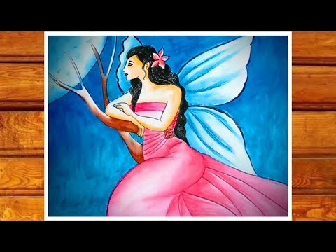 How to draw a Beautiful fairy | Moonlight Scenery Drawing | Nature Drawing with Beautiful fairy