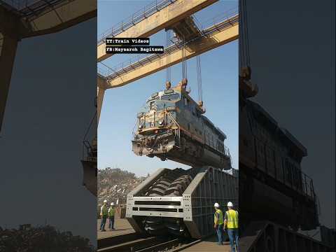 Extreme ! Locomotive Lowered Into a Massive Shredder! #train #railway #shorts #locomotive