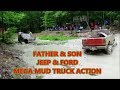 MEGA FORD JEEP MUD TRUCKS IN ACTION D S MUDBOG