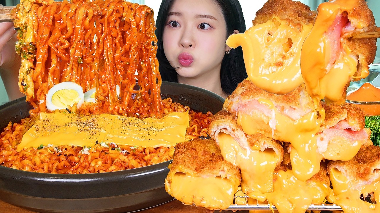 ASMR MUKBANG | 꾸덕한 불닭볶음탕면 🔥 체다치즈폭탄돈까스 🧀💣 고자극조합 먹방 Thick Buldak Noodle Soup & Chee