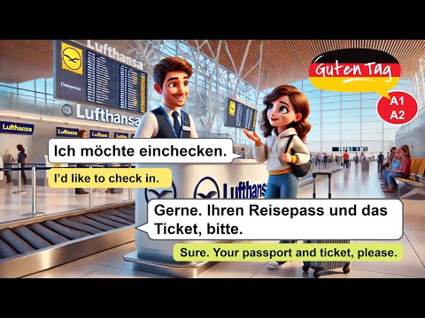 German at the Airport ✈️ | Simple Check-In Conversation for Beginners (With English Translation)