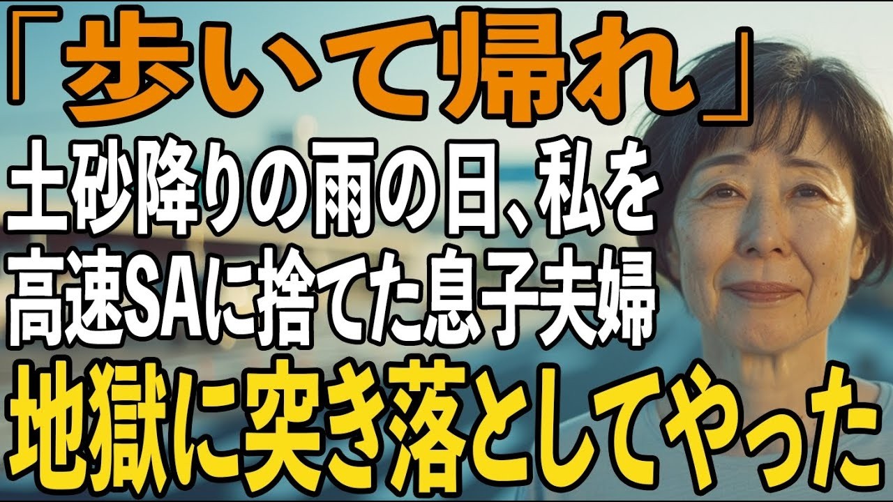 「歩いて帰れ」土砂降りの雨の日、私をサービスエリアに置き去りにする息子夫婦。私は静かに微笑み”ある人物”に即電話をかけ帰宅後、息子夫婦は全てを失った【シニアライフ】【60代以上の方へ】