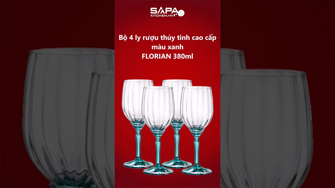 Bộ 4 ly rượu thủy tinh cao cấp Florian 38cl màu xanh