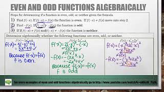 Even and Odd Functions Graphically and Algebraically