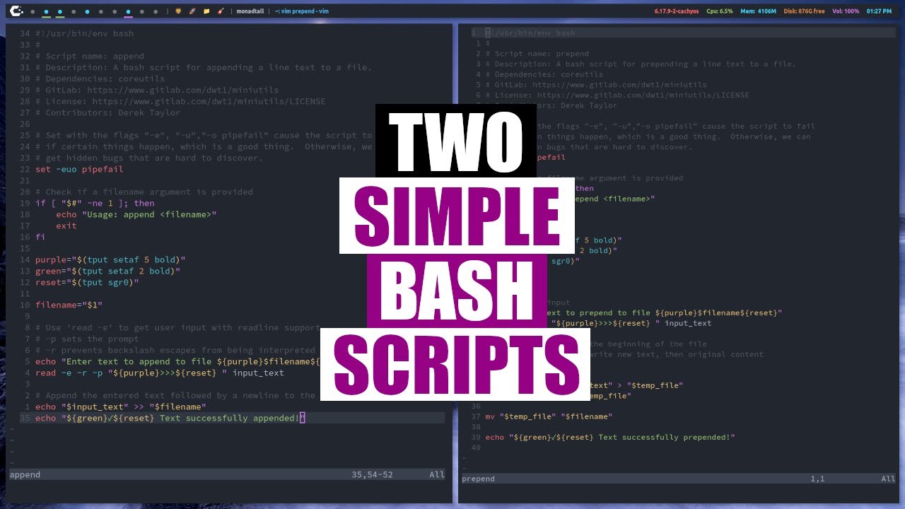 Two Simple Bash Scripts ('append' and 'prepend')