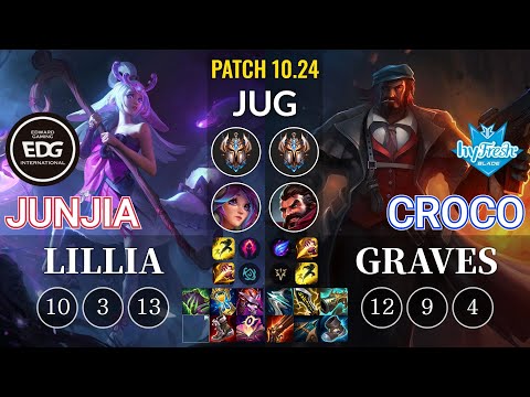 EDG JunJia Lillia vs hyF Croco Graves Jungle - KR Patch 10.24