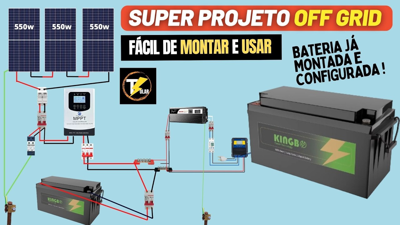 SUPER Projeto ☀️OFF GRID  Simples de Montar e Usar com🔋Bateria Lifepo4 Pronta e configurada