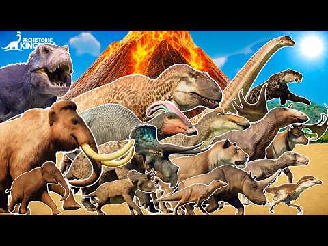 Prehistoric Kingdom Dinosaur STAMPEDE due to Volcano Explosion | Baby Dinosaurs & Mammals Escape