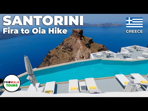 A bela ilha de Santorini - caminhada de 12 km / 7,5 milhas - 4K - com legendas