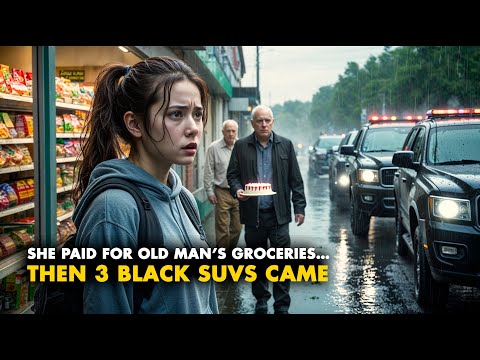 Girl Pays for Old Man’s Groceries — Hours Later, 3 Black SUVs Arrive at Her House