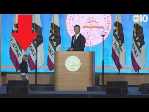 Gavin Newsom's son, Dutch, walks onstage during inaugural address