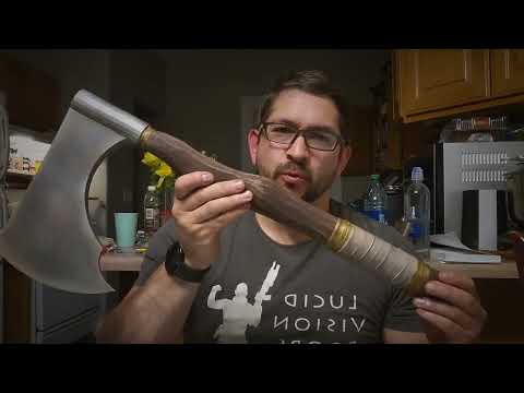 Bambu Lab X1-Carbon 3D printed battle axe head on driftwood handle