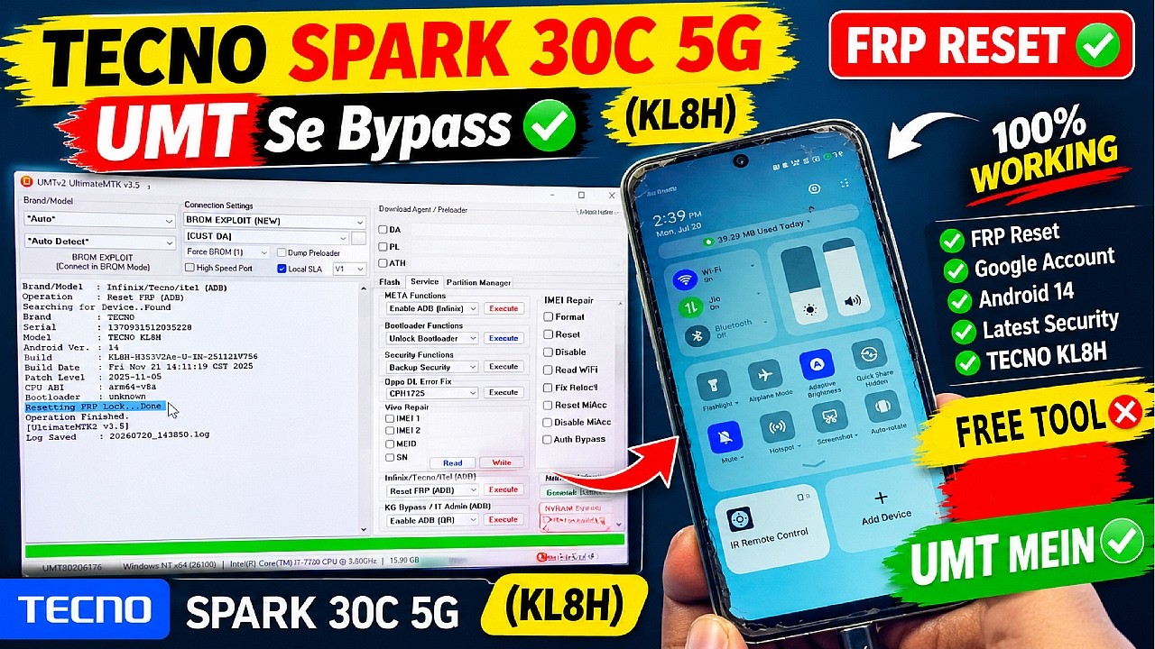 Tecno Spark 30C 5G FRP Reset | KL8H | Latest Security | UMT Tool