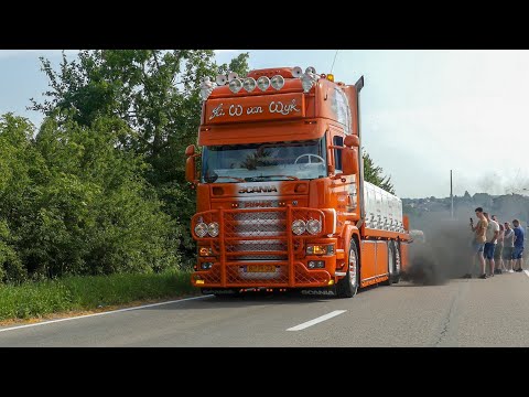 Départs des camions Truckshow CINEY 2022 - UITTOCHT CINEY 2022 - Open pipe compilation - 4K