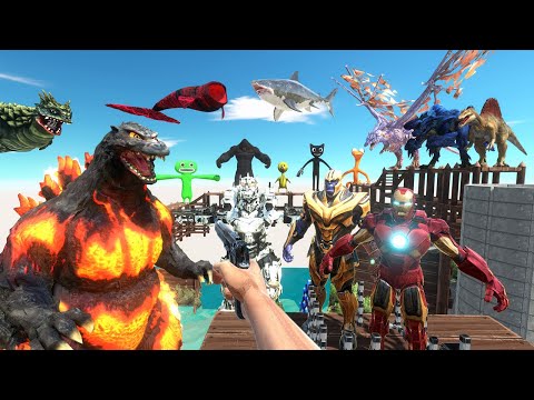 FPS Avatar Rescues Thanos & Iron man, Jumping in Lake with Godzilla - Animal Revolt Battle Simulator
