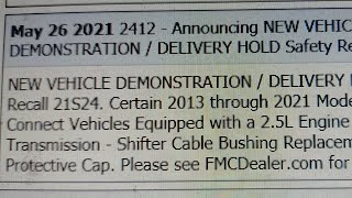 2013 - 2021 Ford Transit Connect Shifter Bushing Safety Recall 21s24 2.5L 6F35 Transmission