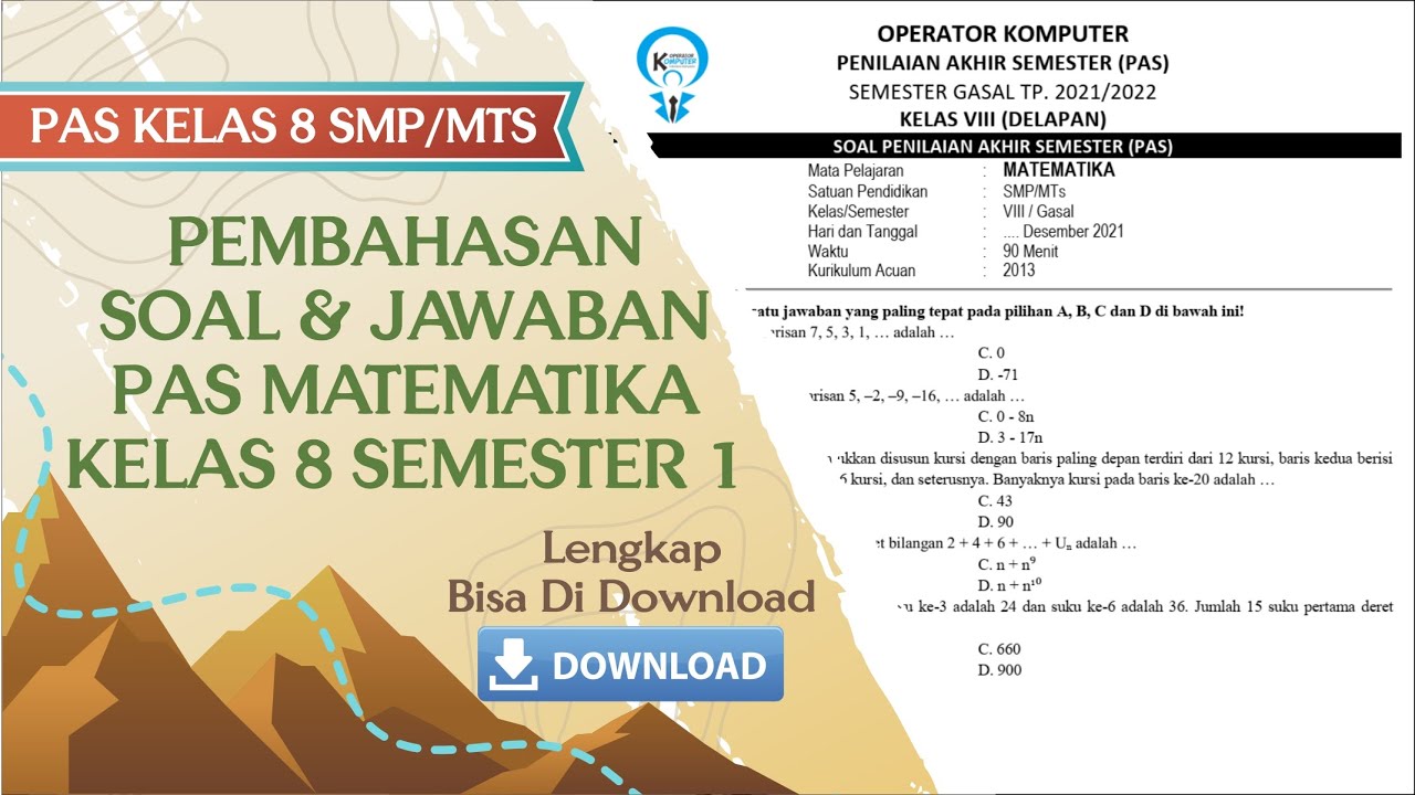 Download Soal dan Jawaban PAS/UAS MATEMATIKA Kelas 8 SMP/MTs Semester 1 Lengkap!
