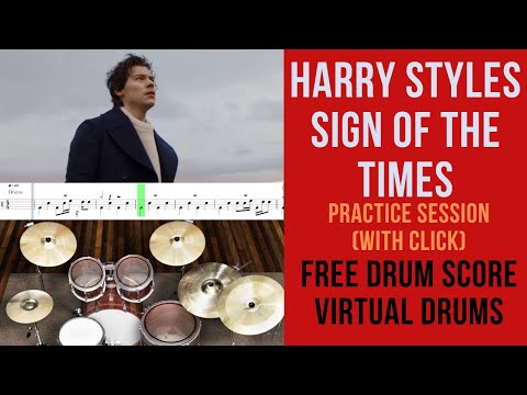 Harry Styles - Sign Of The Times Drum Practice With Click (Transcription Sheet Music, Virtual Drums)