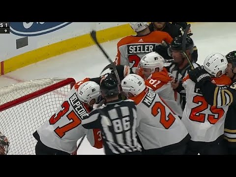 Boston Bruins vs Philadelphia Flyers Scrum