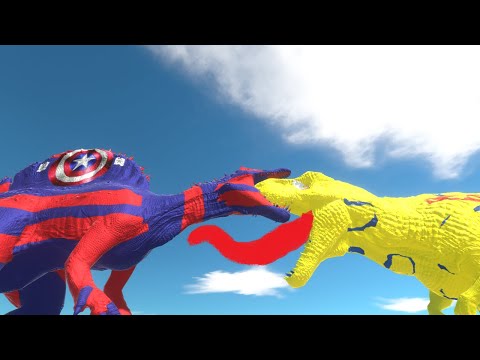 SUPERMAN T REX DEATH RUN vs CAPTAIN AMERICA SPINOSAURUS - Animal Revolt Battle Simulator