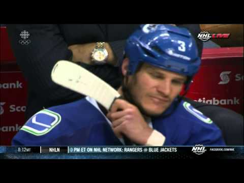 Kevin Bieska eating his stick Toronto Maples Leafs vs Vancouver Canucks 11/2/13 NHL Hockey.