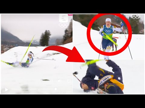 Ebba Andersson compite con UN solo esquí tras una caída en el relevo Esquí de fondo todavía Sueci...