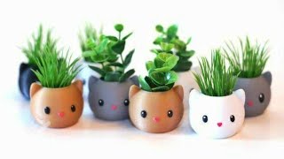Cat planter pot | mini kitti pot planter | best out of waste from old bottles | by Punekar Sneha