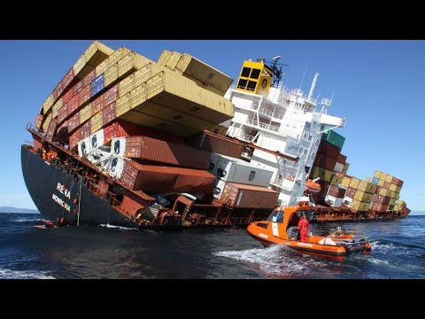 Collision container ship falling on camera 🤳 different times