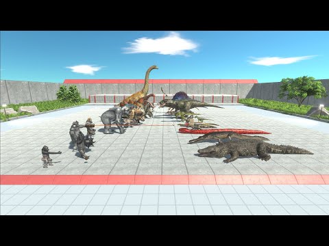 HERBIVORE DINOSAURS+MUTANT PRIMATES VS CARNIVORE DINOSAURS+REPTILES - Animal Revolt Battle Simulator