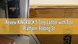 Review KINGRACK 5 Step Ladder with Tool Platform, Folding Step Stool with Handrails, Sturdy Steel La